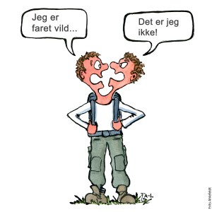 Forvirret mand som måske er faret vild. Tegning af Frits Ahlefeldt